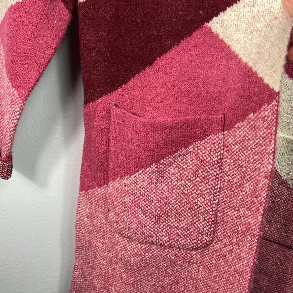 Denim & Co Jacquard Wine Pink  Open Front Long Cardigan Sweater XXS Petite NWOT - Picture 6 of 9